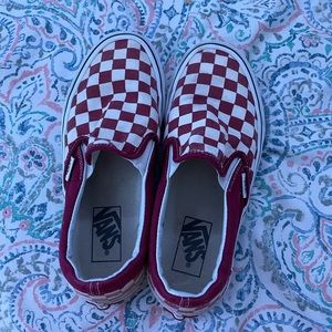 maroon checkered slip on vans